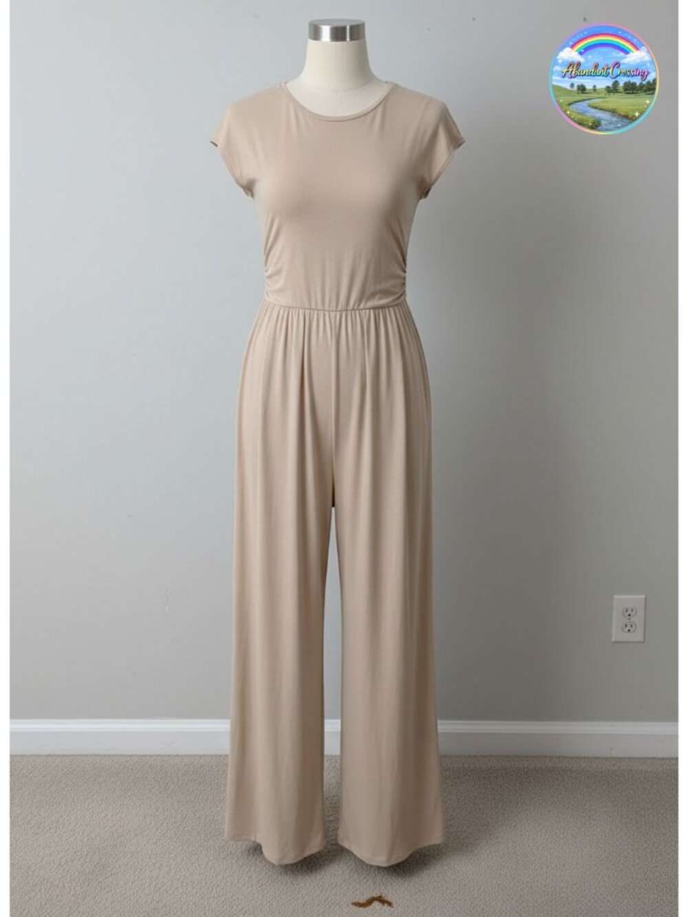 Ribbed Wide Leg Jumpsuit with Pockets Cap Sleeve Crewneck Summer